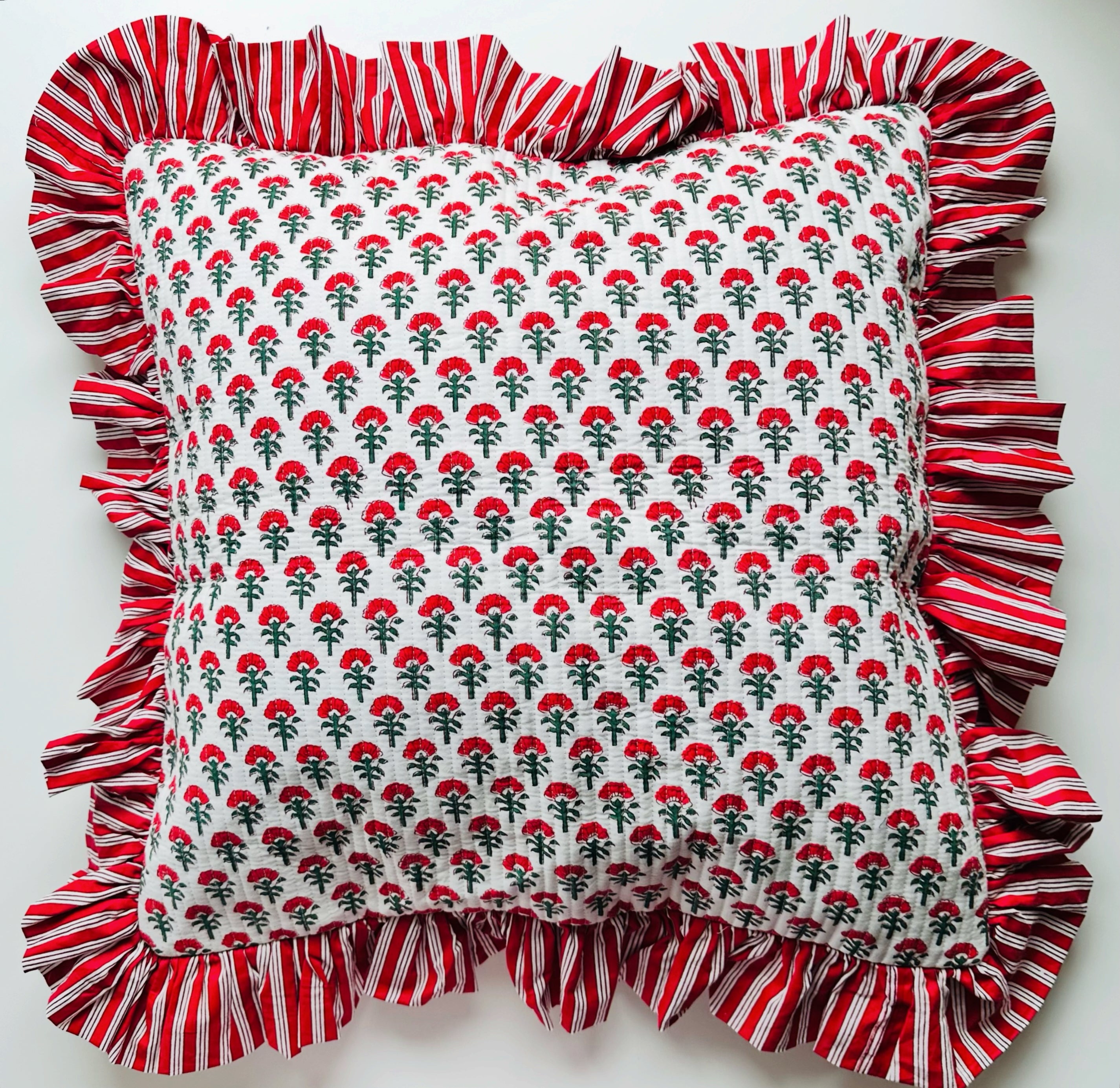 Block printed Quilted Cushion Cover | 20*20 inches
