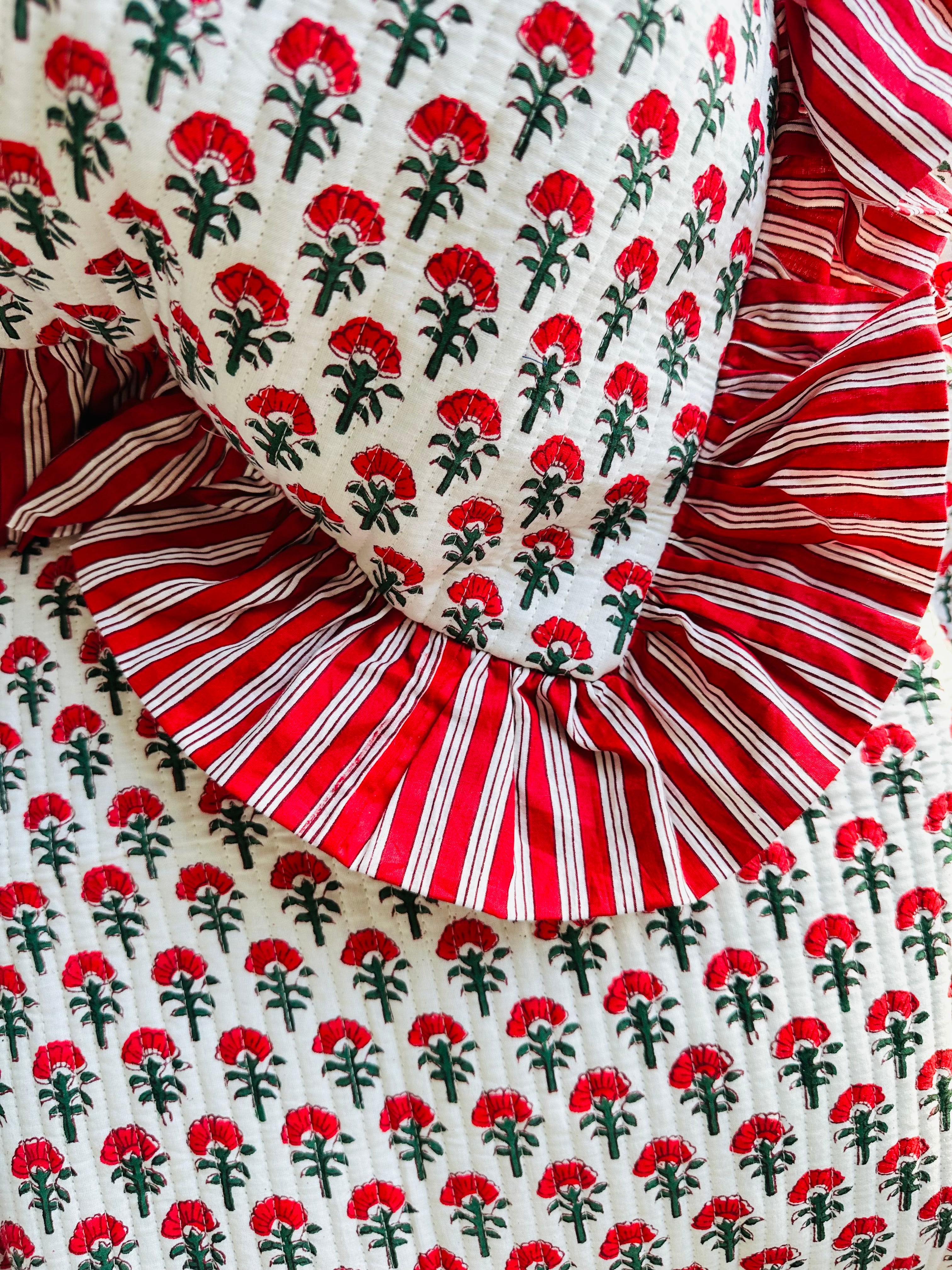 Block printed Quilted Cushion Cover | 20*20 inches