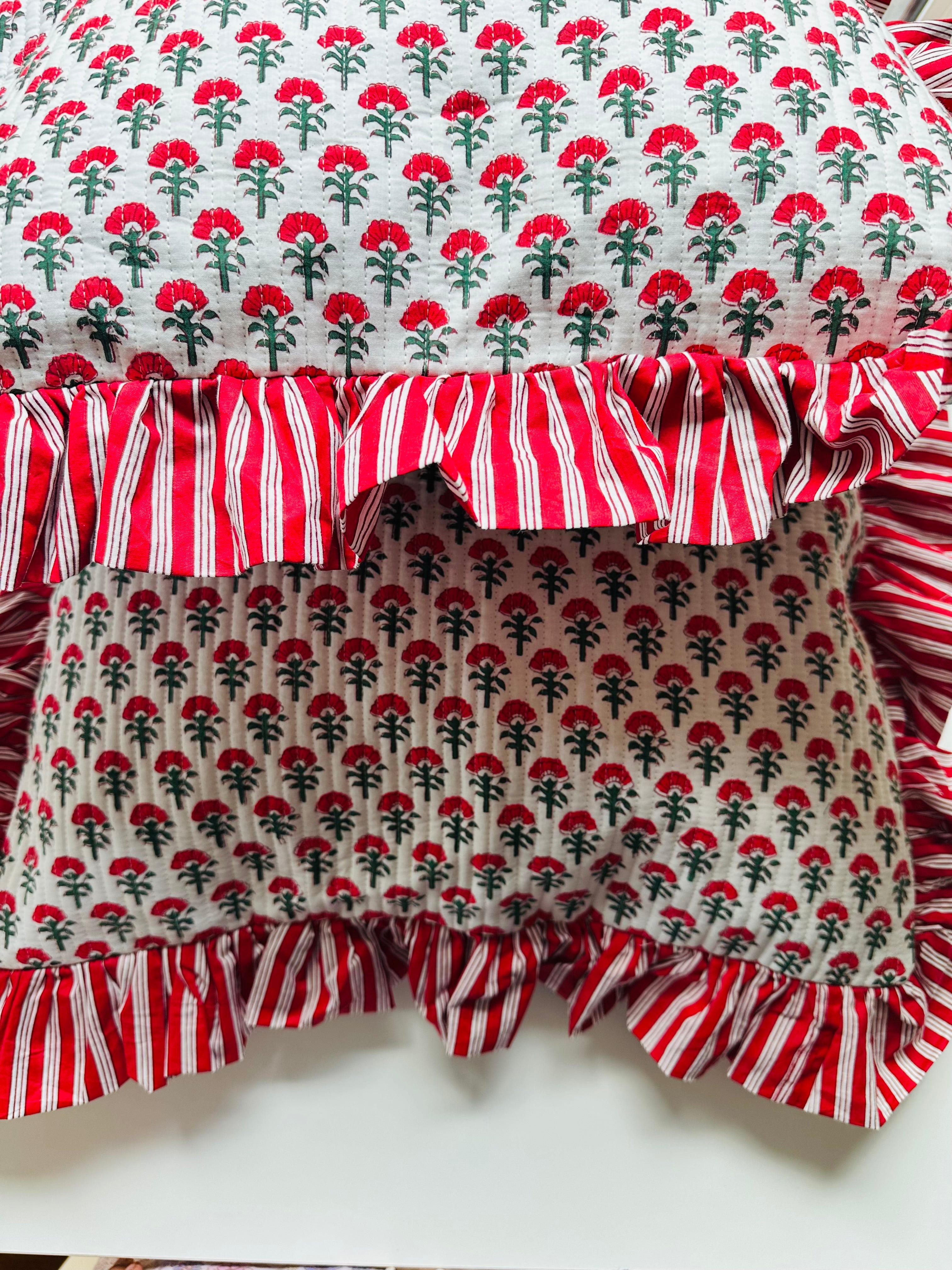 Block printed Quilted Cushion Cover | 20*20 inches