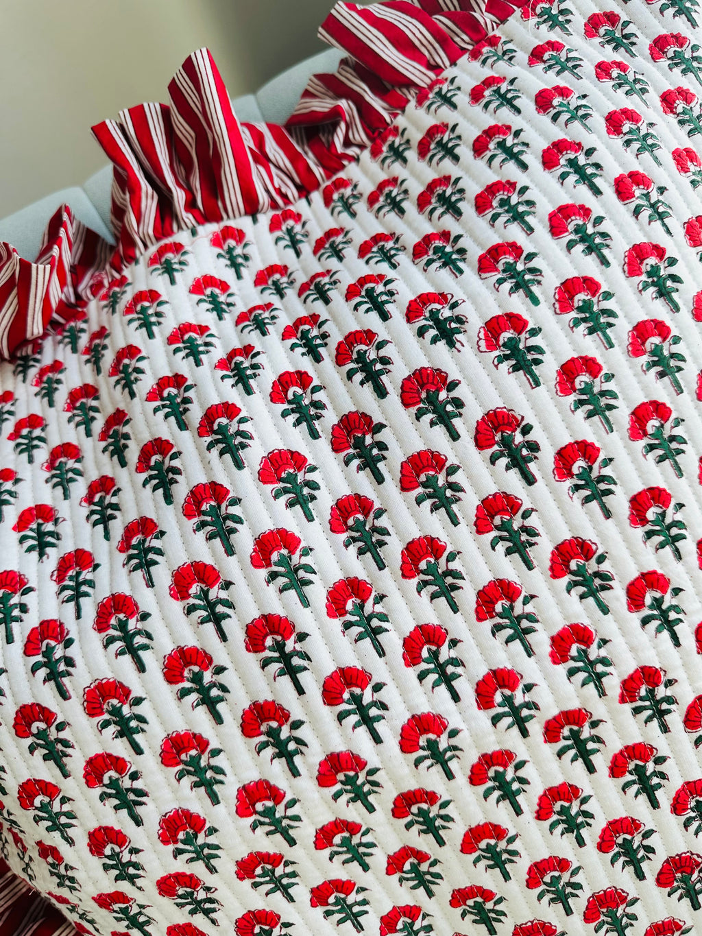 Block printed Quilted Cushion Cover | 20*20 inches