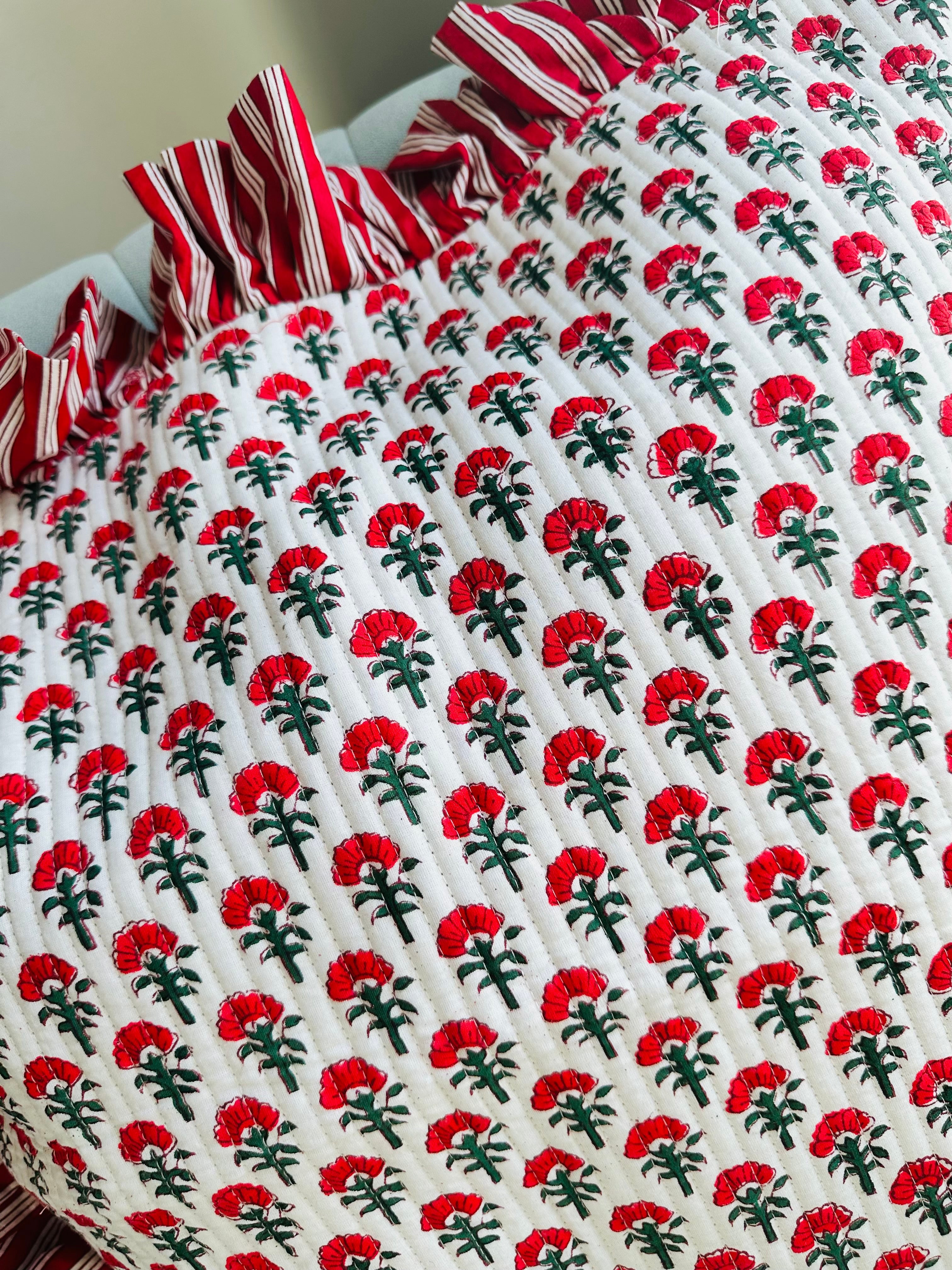 Block printed Quilted Cushion Cover | 20*20 inches
