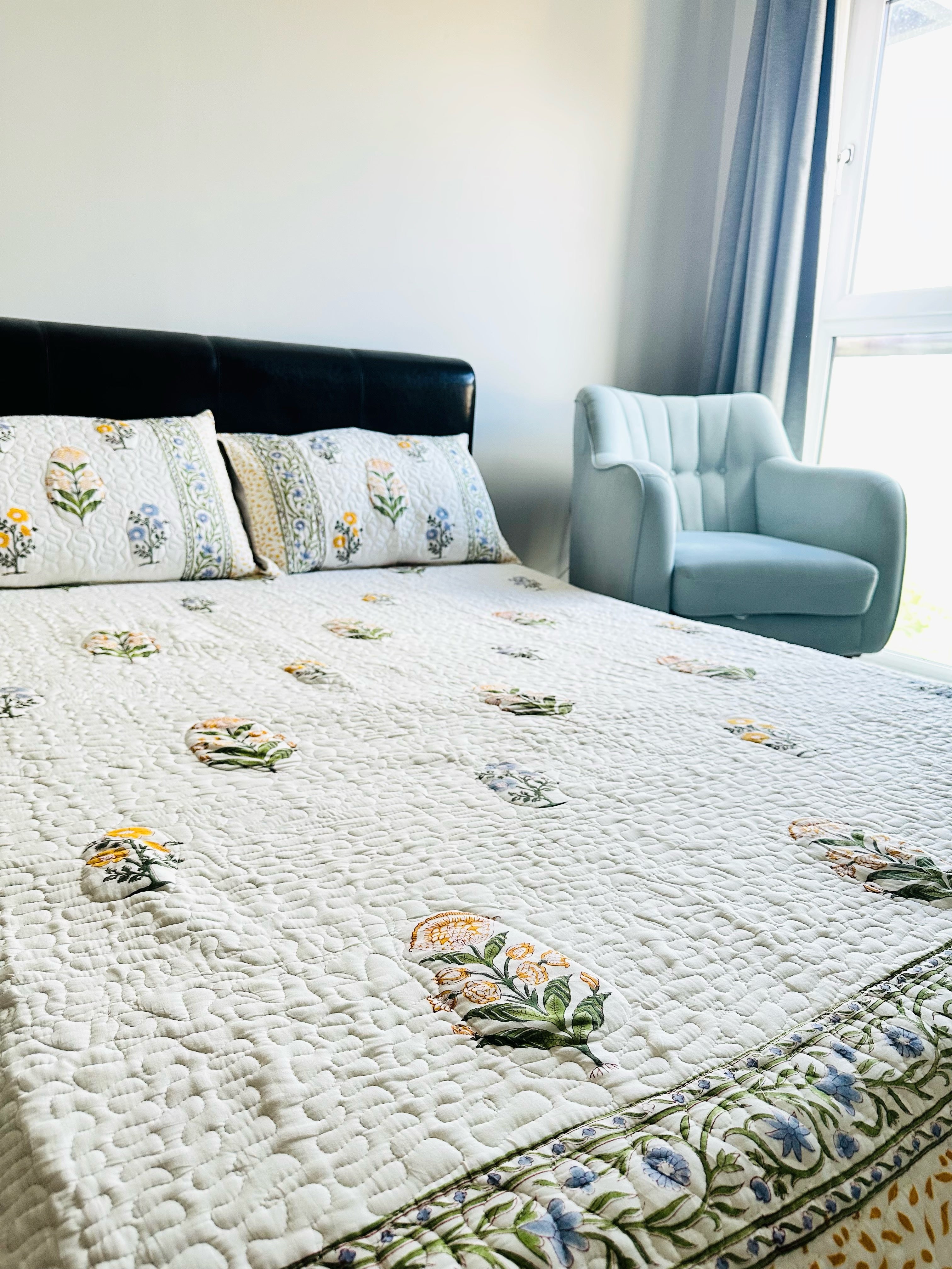 Block printed King Bedspread Set